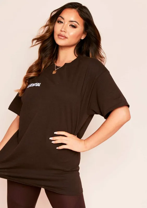 Aubrey Brown Essential Slogan Oversizerd T-Shirt sold by Missy Empire