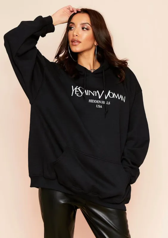 Ava Black Woman Slogan Oversized Hoodie sold by Missy Empire
