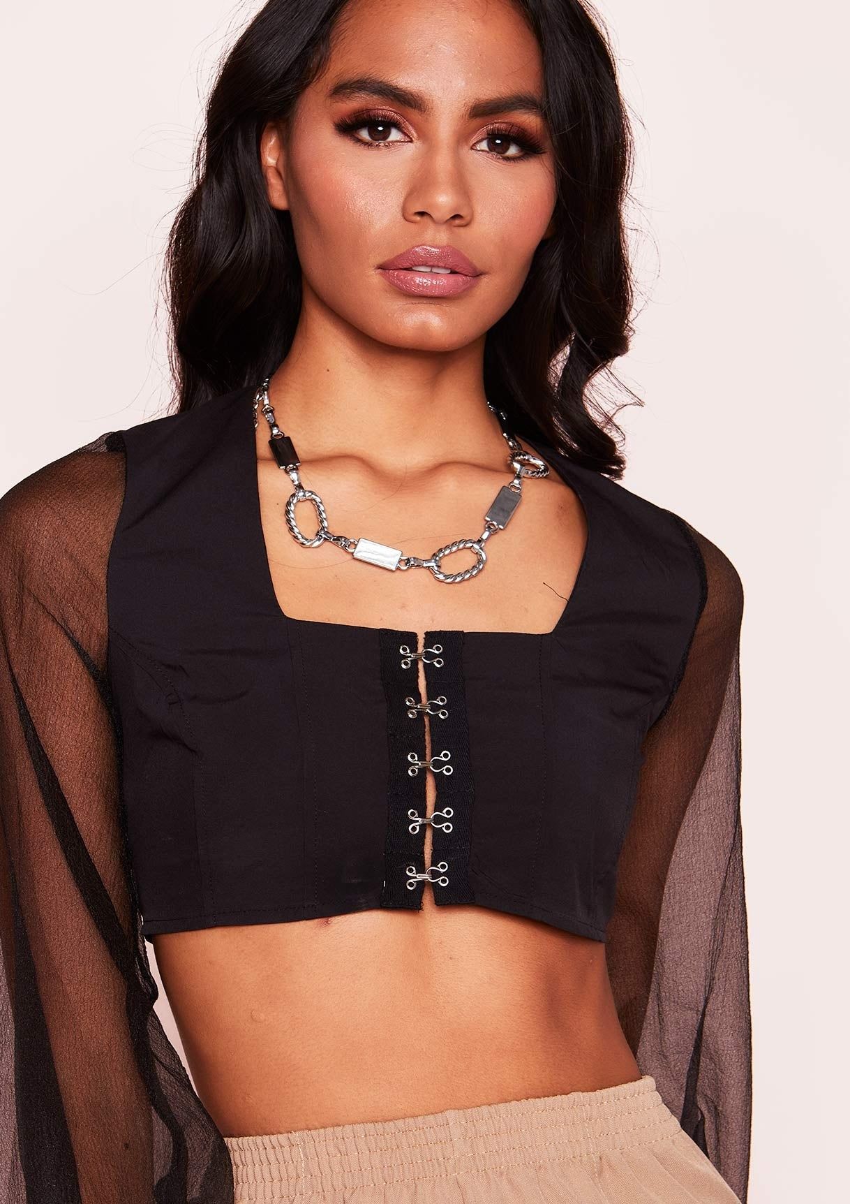 Iris Black Corset Style Crop Top sold by Missy Empire product image thumbnail 3