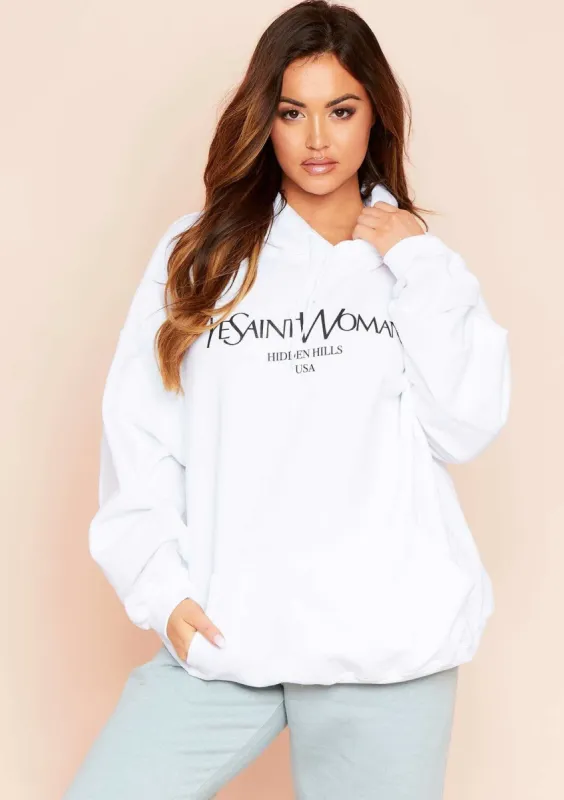 Ava White Woman Slogan Oversized Hoodie sold by Missy Empire