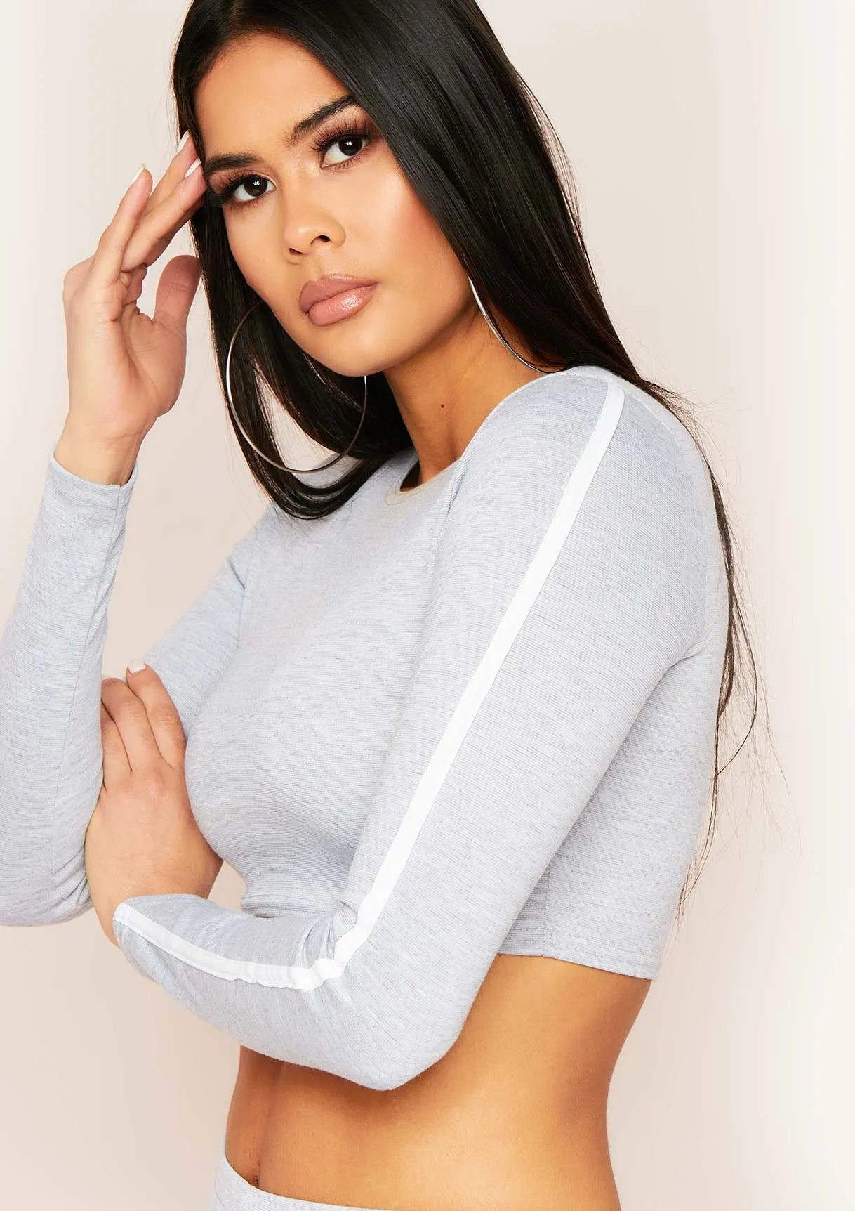 Holly Light Grey Contrast Stripe Crop Top sold by Missy Empire product image thumbnail 3