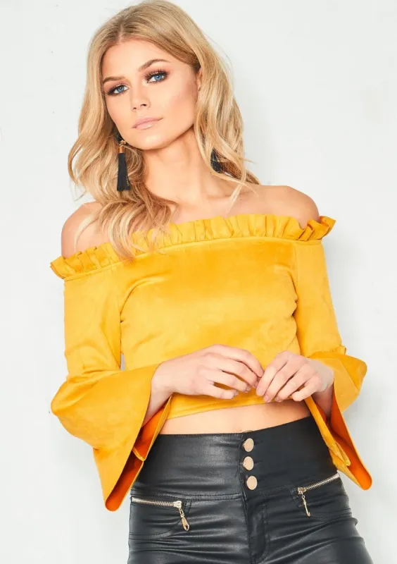 Jasmine Mustard Suede Frill Edge Crop Top made by Missy Empire