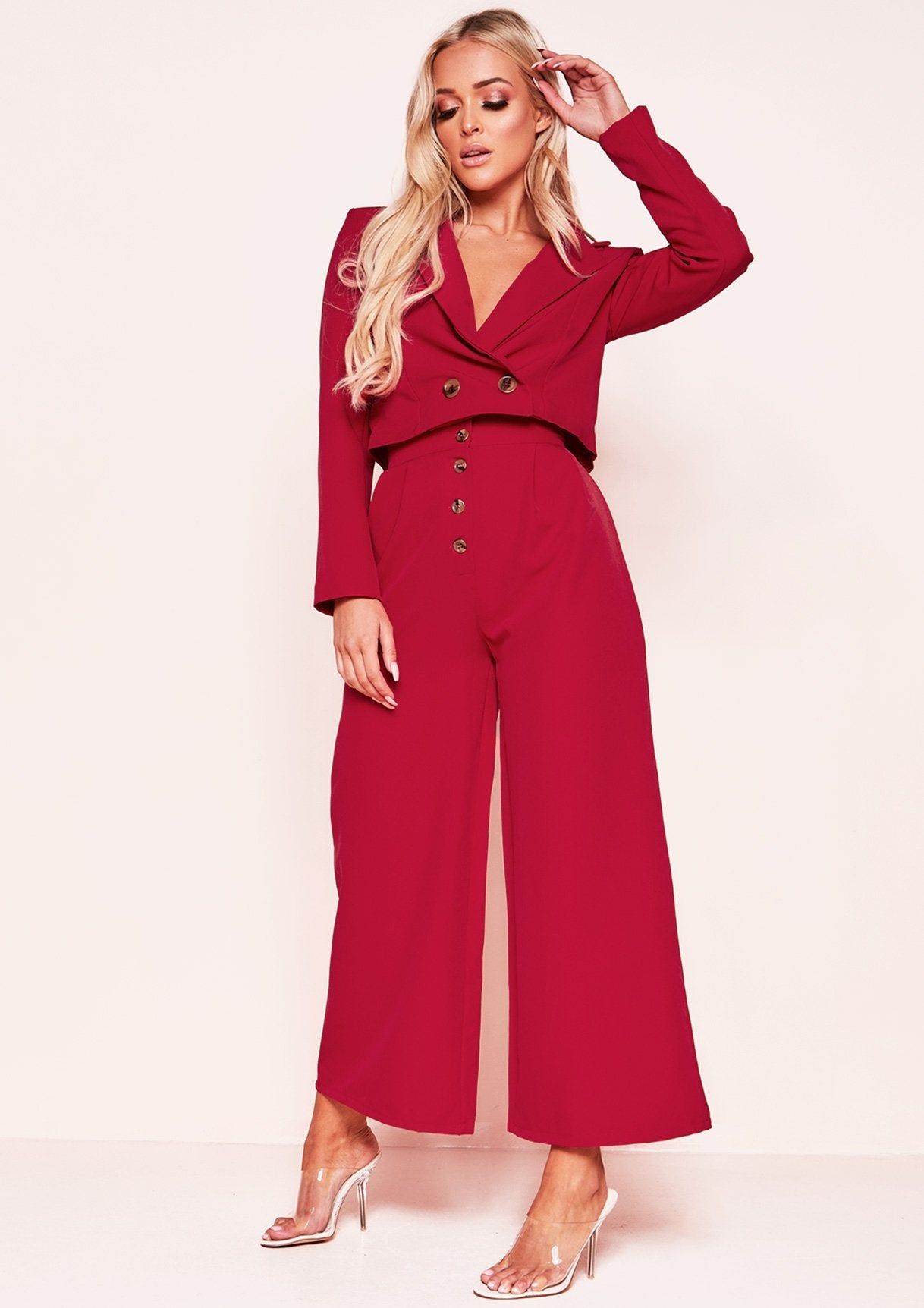 Tera Red Button Cropped Blazer sold by Missy Empire product image thumbnail 3