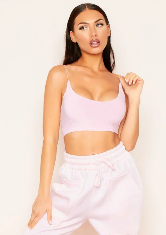 Corazon Pink Basic Round Scoop Neck Strappy Bralet made by Missy Empire