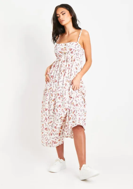 Brydie White Floral Printed Midi Dress sold by Missy Empire