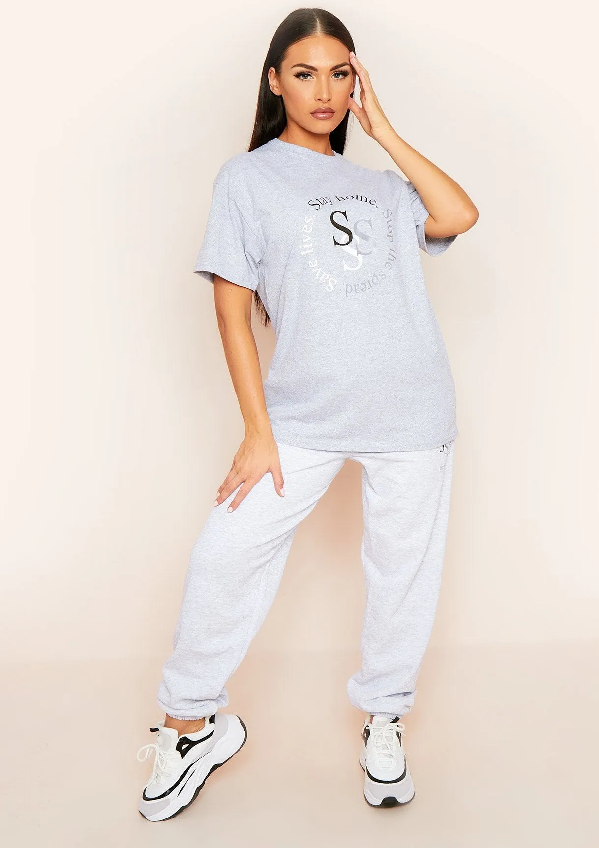 Cayley Grey "Stay Home. Stop The Spread. Save Lives" Slogan Oversized T-Shirt sold by Missy Empire product image thumbnail 4