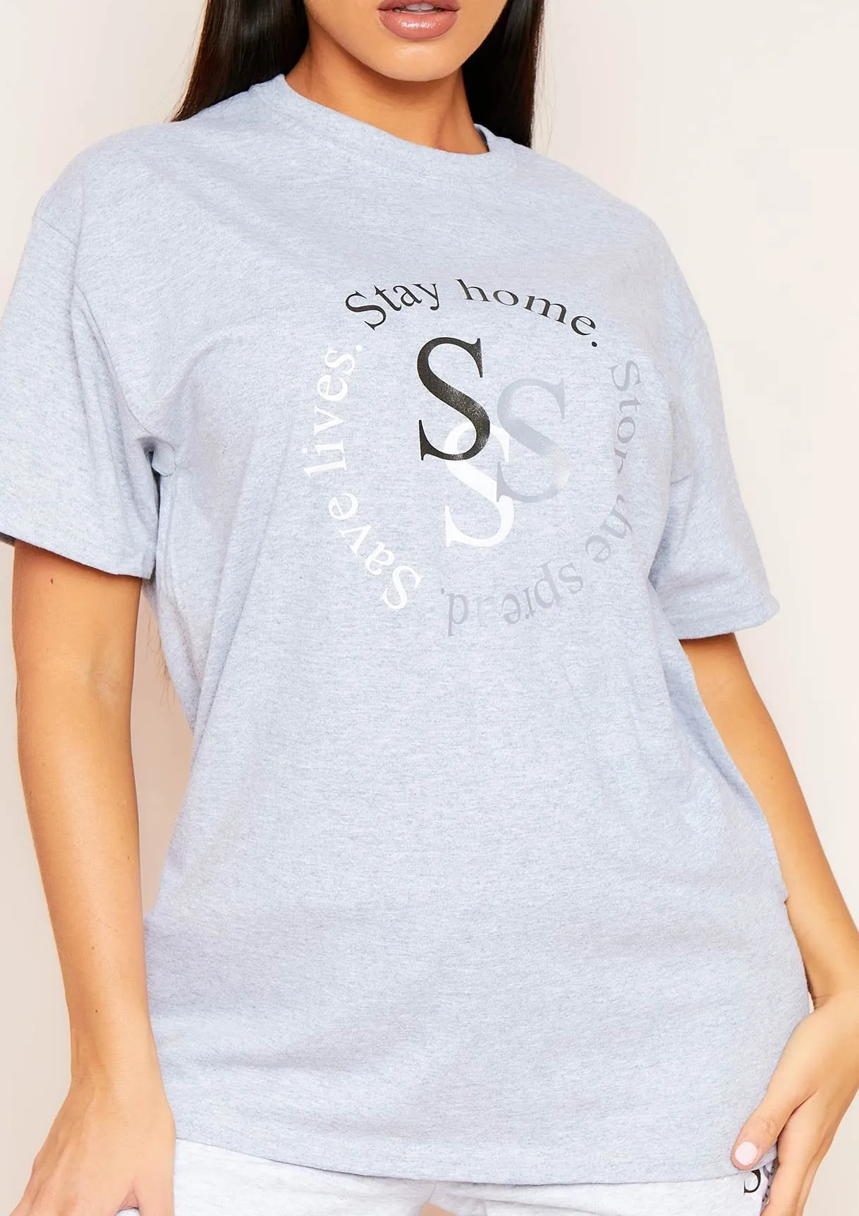 Cayley Grey "Stay Home. Stop The Spread. Save Lives" Slogan Oversized T-Shirt sold by Missy Empire product image thumbnail 2