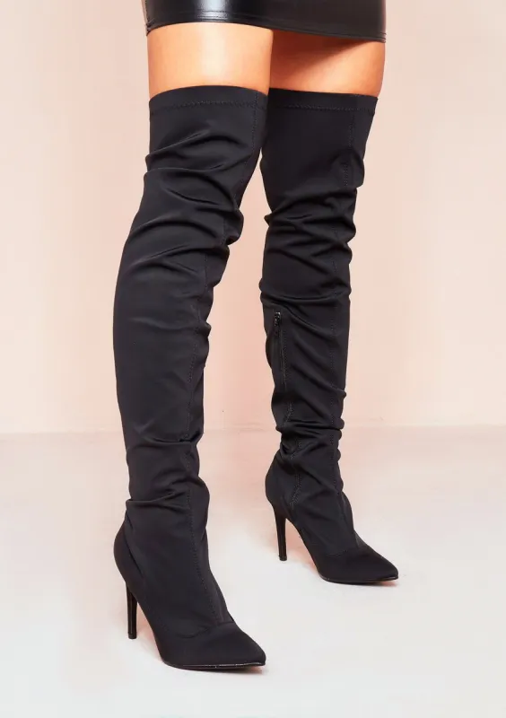Olivia Black Lycra Thigh High Boots sold by Missy Empire