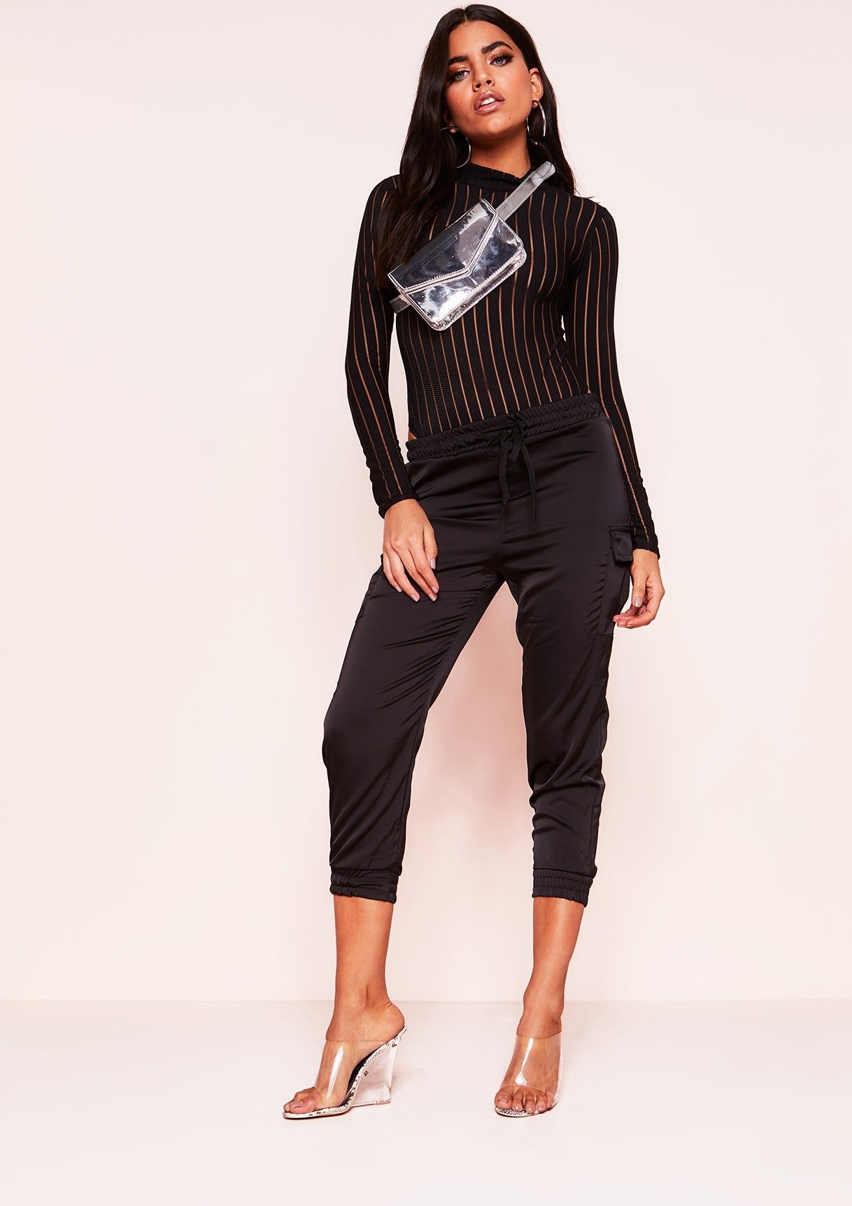 Alina Black Ribbed Mesh High Neck Bodysuit sold by Missy Empire product image thumbnail 3