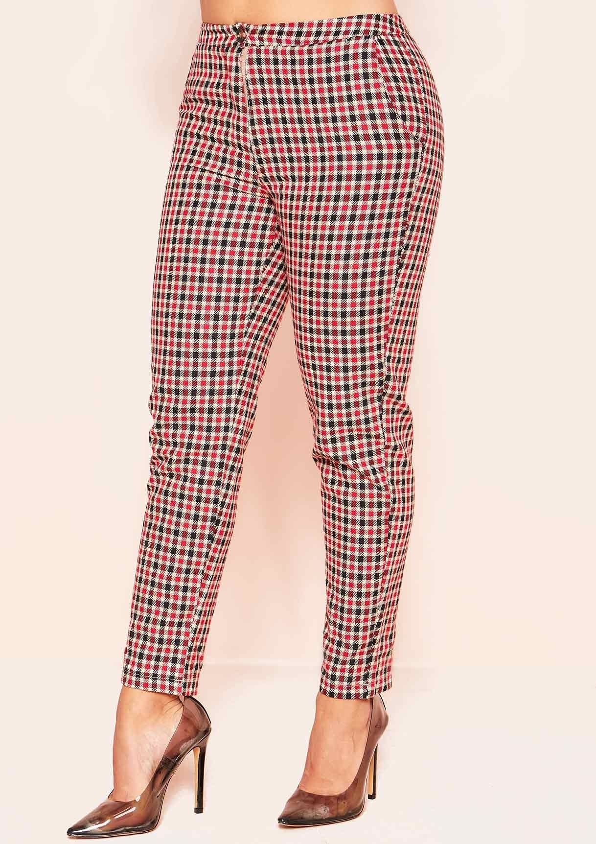 Nena Red Checked Trousers sold by Missy Empire product image thumbnail 3