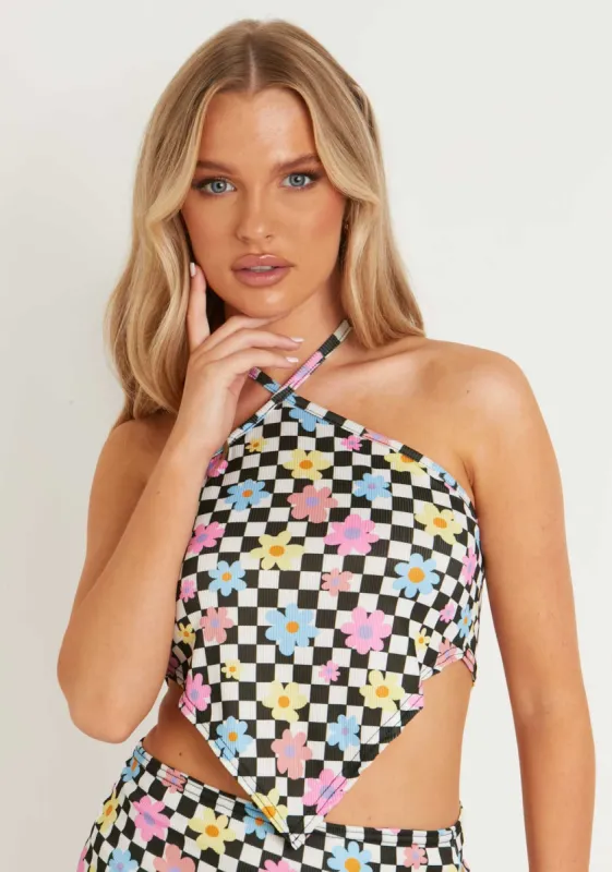 Indiyah Multi Printed Rib Pointed Hem Top sold by Missy Empire