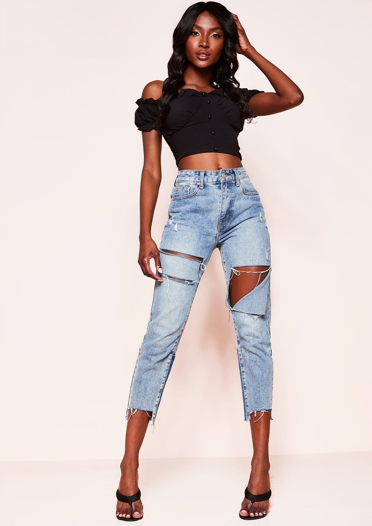 Brooke Black Frill Crop Top sold by Missy Empire product image thumbnail 3