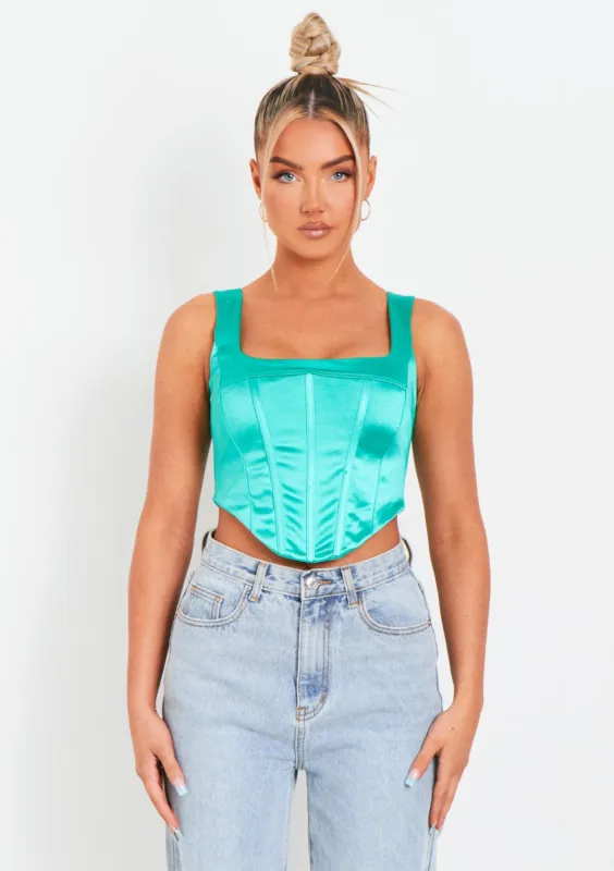 Maia Green Metallic Corset Top sold by Missy Empire