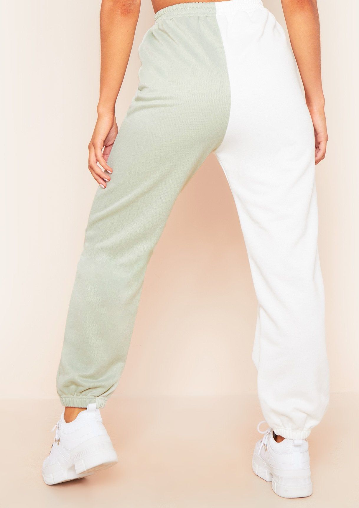 Cheryl White Olive Green Two Colour Splice Jogger sold by Missy Empire product image thumbnail 2
