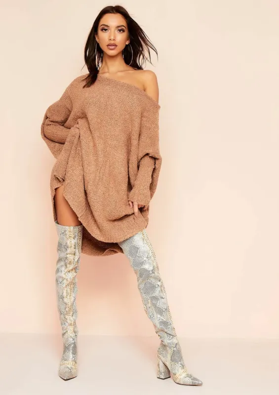 Tia Camel Soft Knit Jumper Dress sold by Missy Empire
