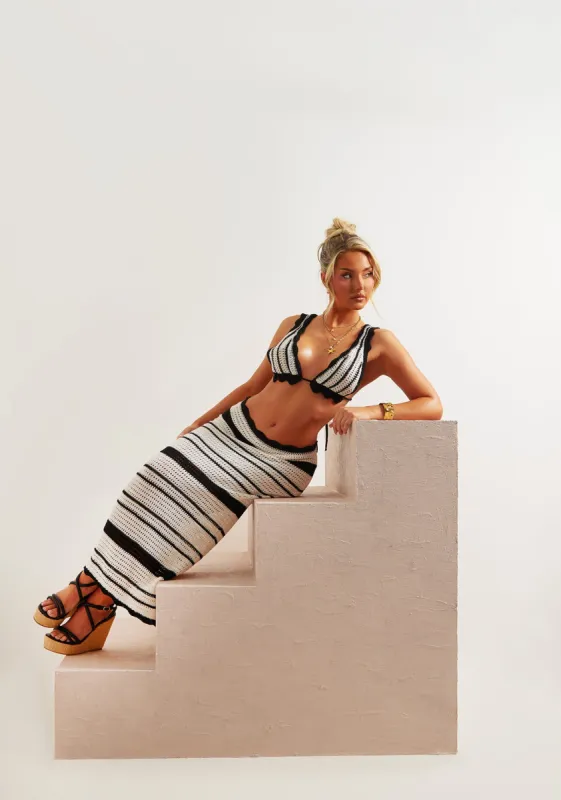 Miley Black & White Stripe Knitted Bralet sold by Missy Empire