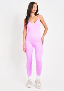 Kora Lilac Ribbed Seamless Strappy Jumpsuit sold by Missy Empire