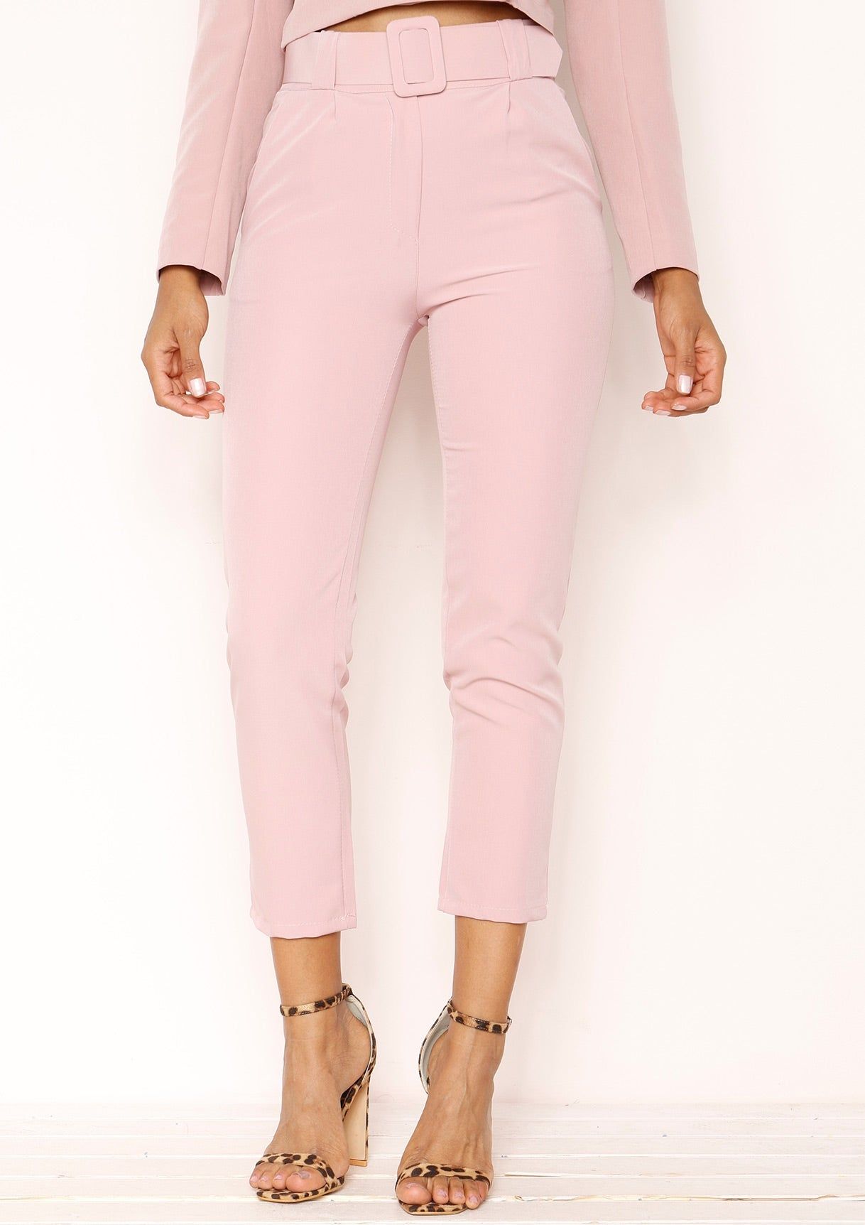 Ivy Pink Belted High Waist Trousers sold by Missy Empire product image thumbnail 3