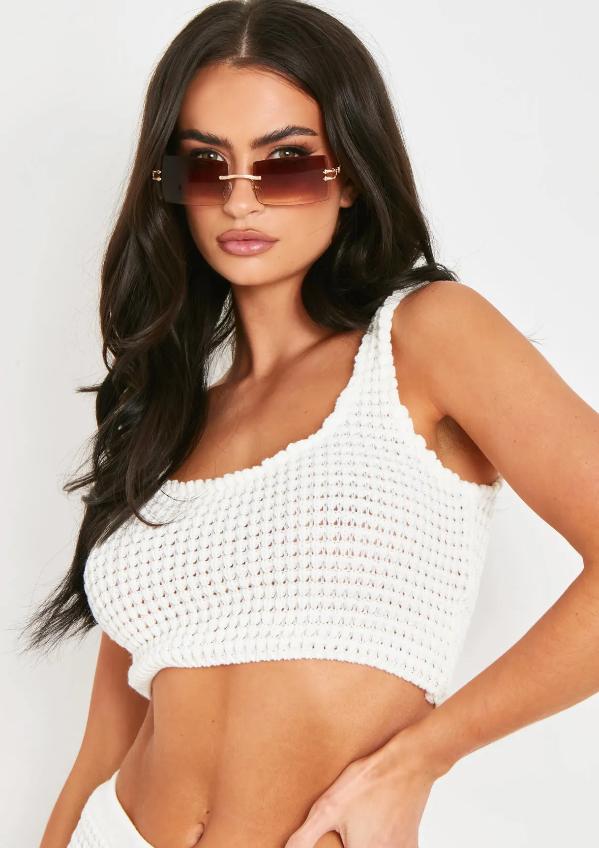 Laurel Ivory Crochet Knit Crop Top sold by Missy Empire