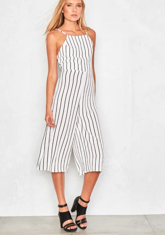 Kimana White Stripped Culotte Jumpsuit sold by Missy Empire