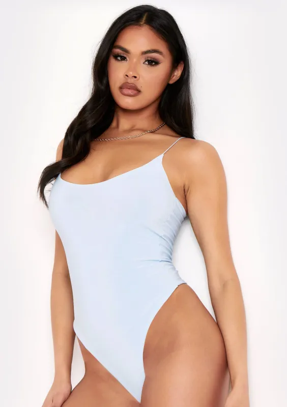 Chi Pastel Blue Slinky Double Thickness Strappy Bodysuit sold by Missy Empire