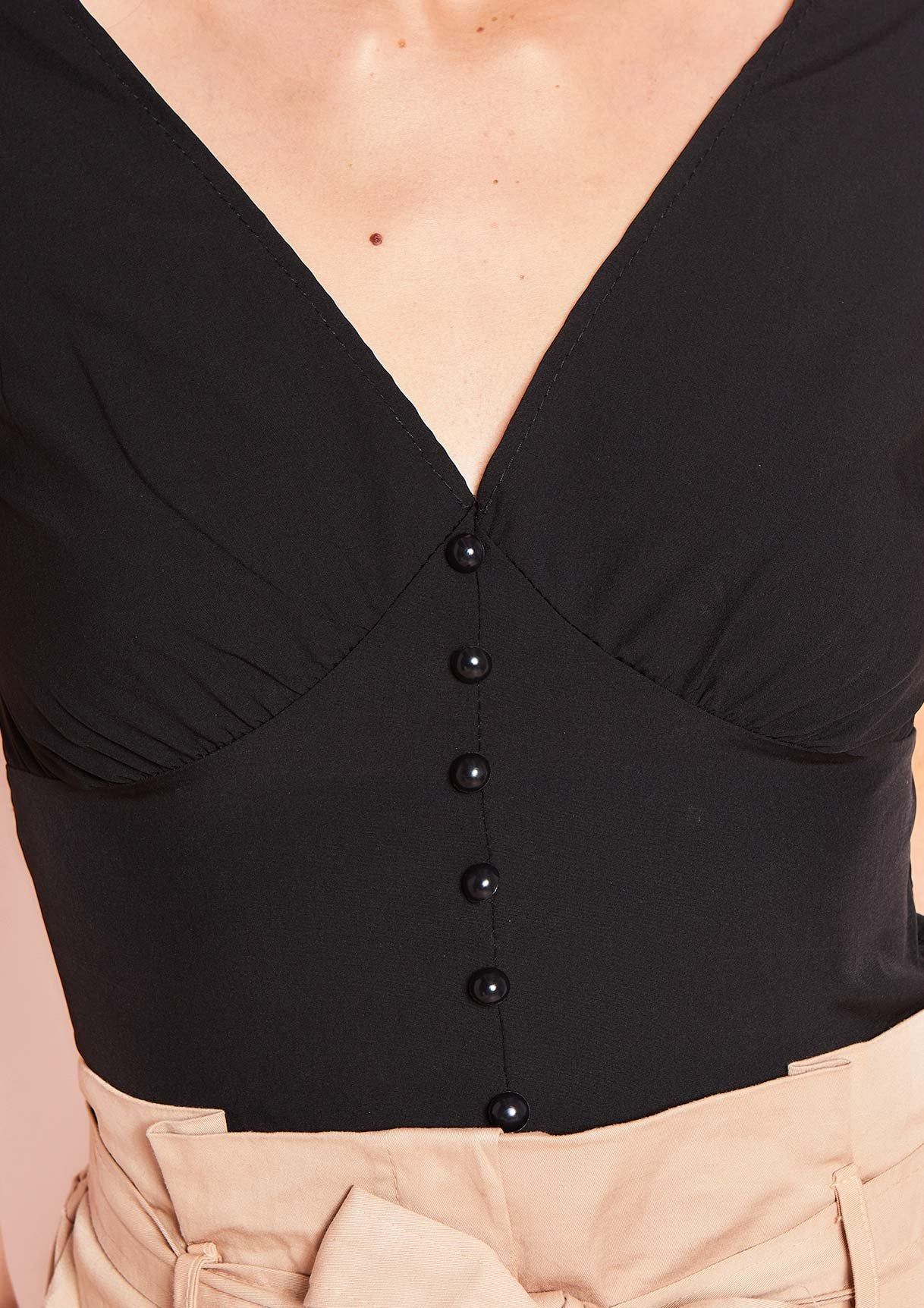 Penelope Black Button Plunge Crop Top sold by Missy Empire product image thumbnail 4