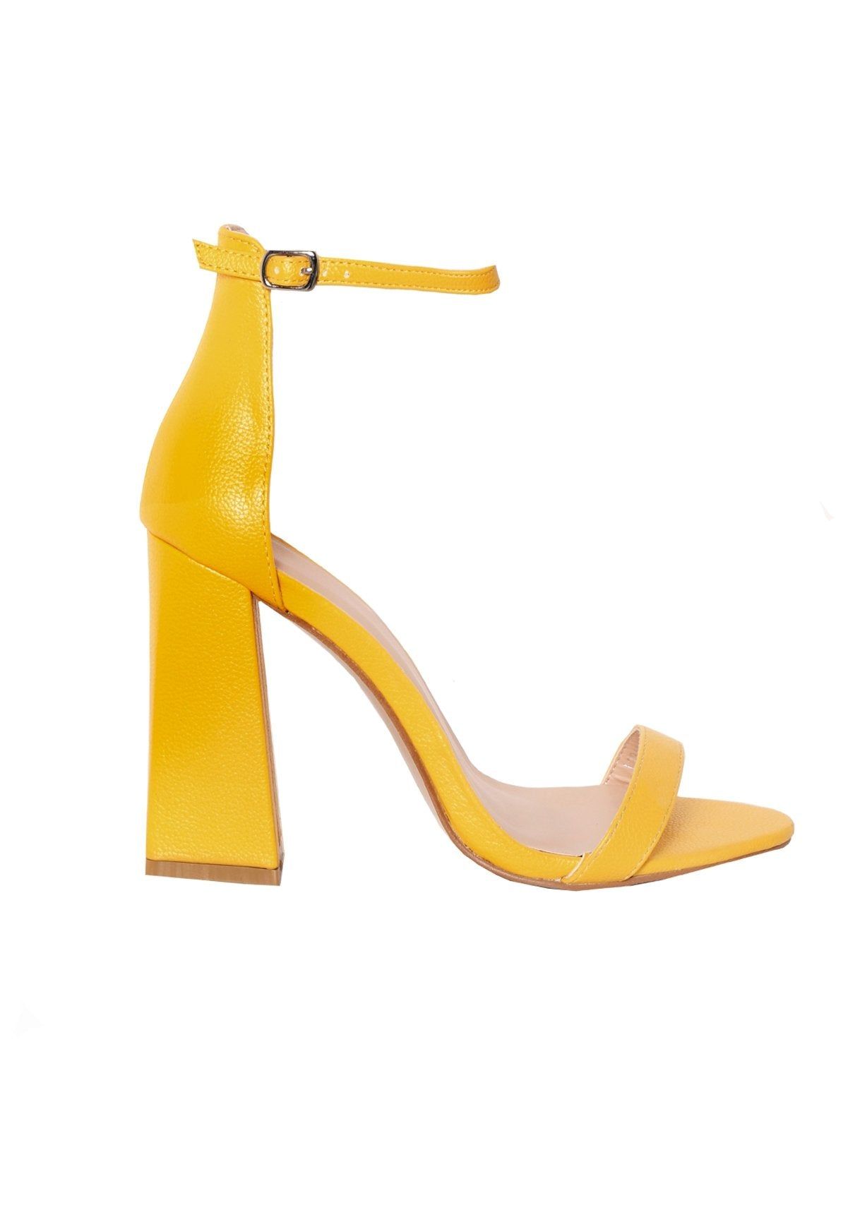 Jaide Yellow Faux Leather Block Heels sold by Missy Empire