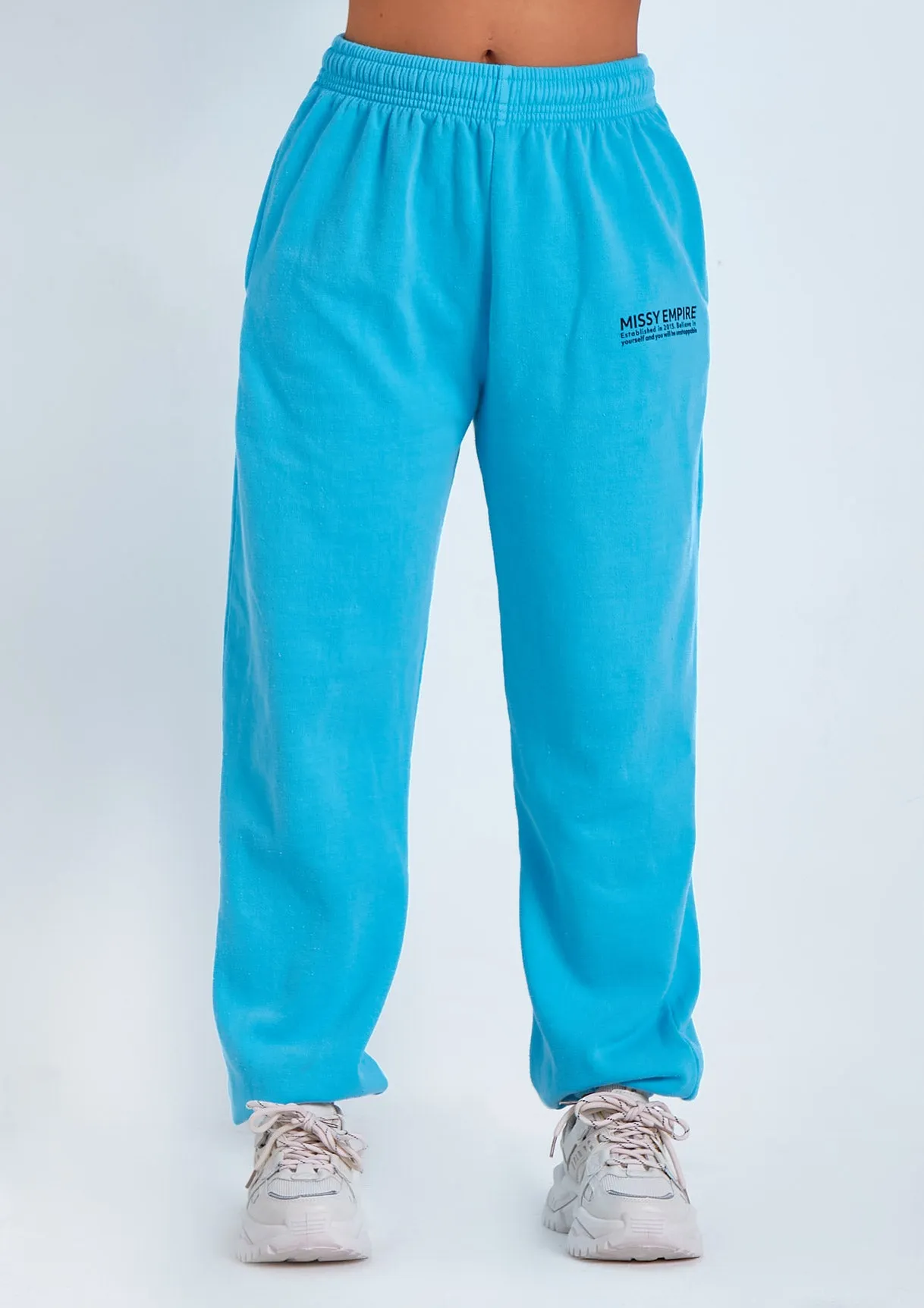 Imogen Blue Missy Empire Text Oversized Joggers sold by Missy Empire