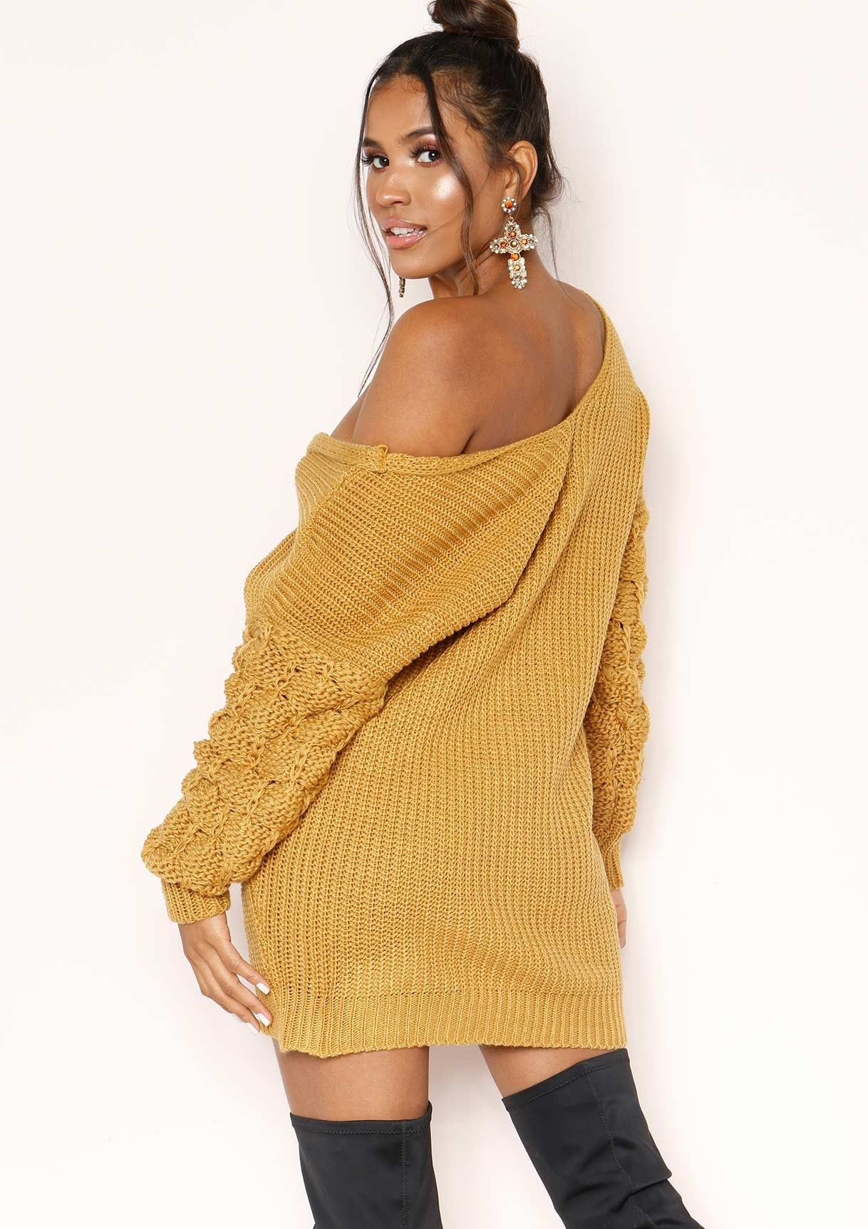 April Mustard Knit Knot Detail Jumper Dress sold by Missy Empire product image thumbnail 2