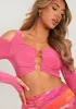 Jenna Pink Ring Detail Shoulder Cut Out Crop Top sold by Missy Empire