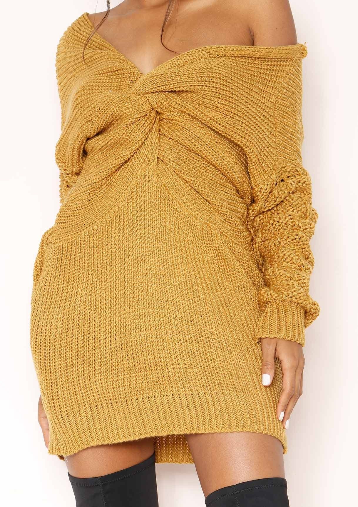 April Mustard Knit Knot Detail Jumper Dress sold by Missy Empire product image thumbnail 4