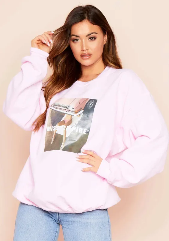 Danielle Pink Missy Empire Lounging Graphic Oversized Sweatshirt sold by Missy Empire