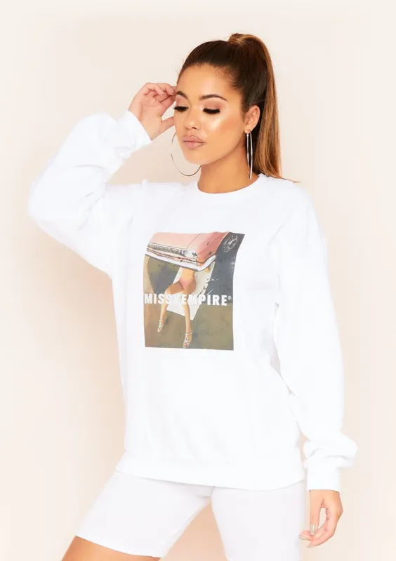 Danielle White Missy Empire Lounging Graphic Oversized Sweatshirt sold by Missy Empire