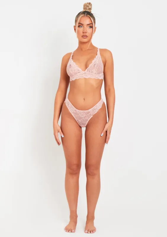 Cara Pink Lace 2 Piece Triangle Bralet & Thong Lingerie Set sold by Missy Empire