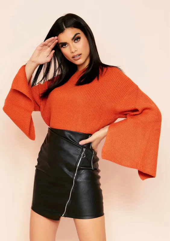 Daisy Rust Knit Split Sleeve Jumper sold by Missy Empire