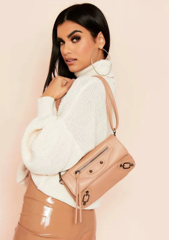 Rhea Beige Faux Leather Envelope Clutch Bag sold by Missy Empire