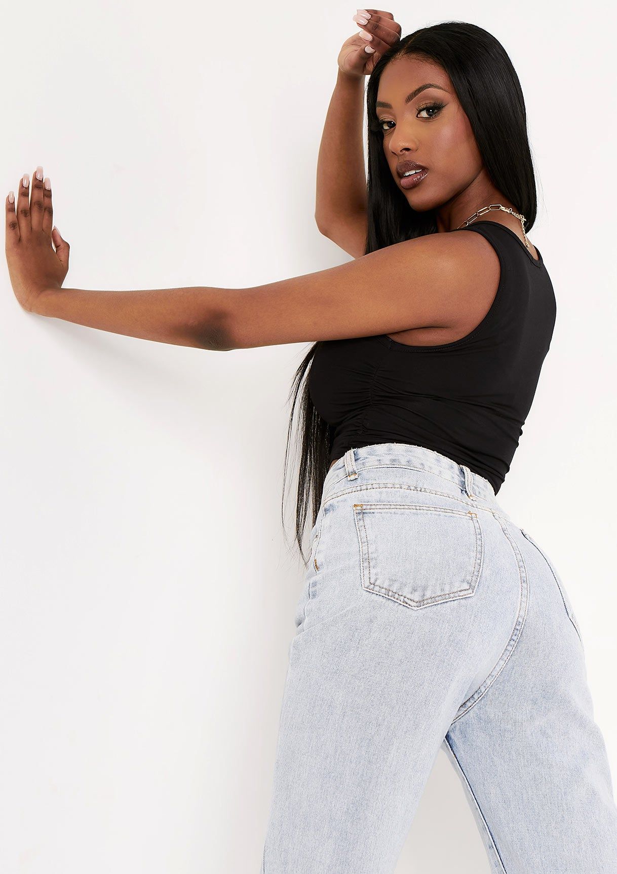 Abbie Black Ruched Front Scoop Neck Top sold by Missy Empire product image thumbnail 2