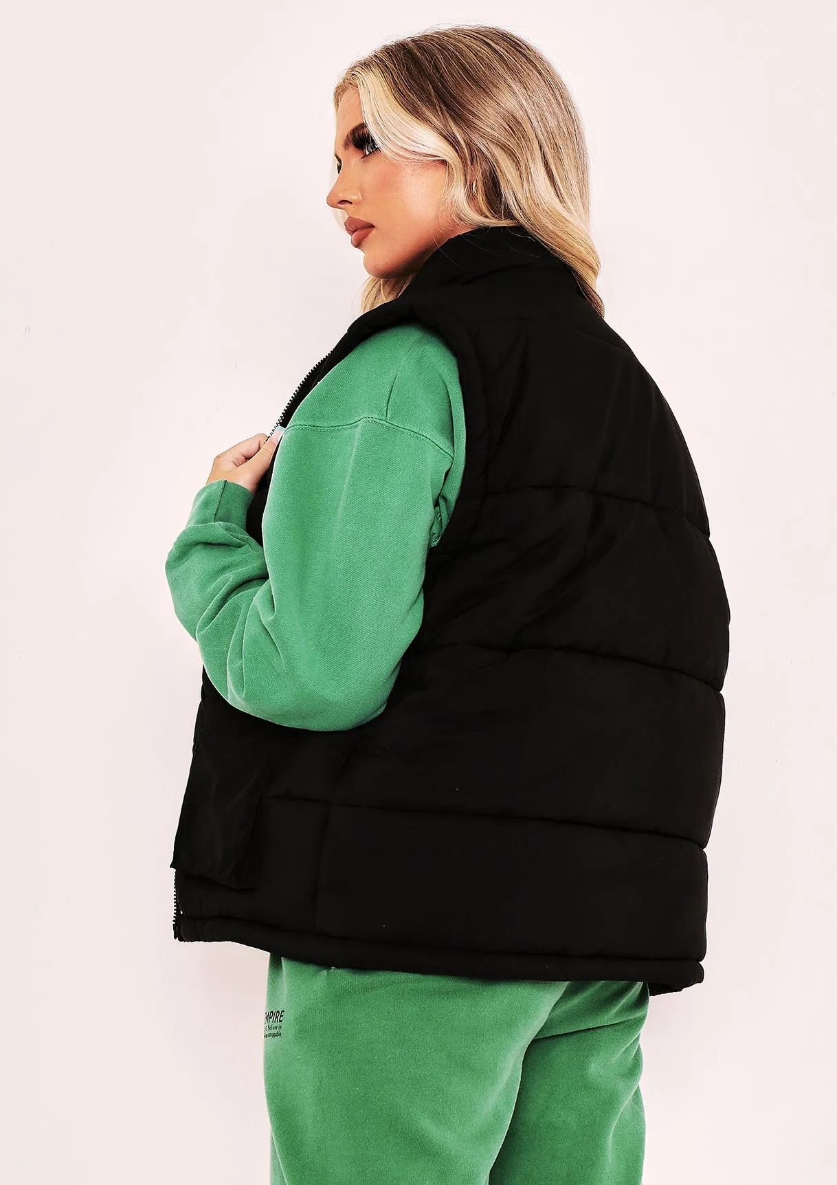 Mary Black Pocket Detail Sleeveless Padded Gilet sold by Missy Empire product image thumbnail 3