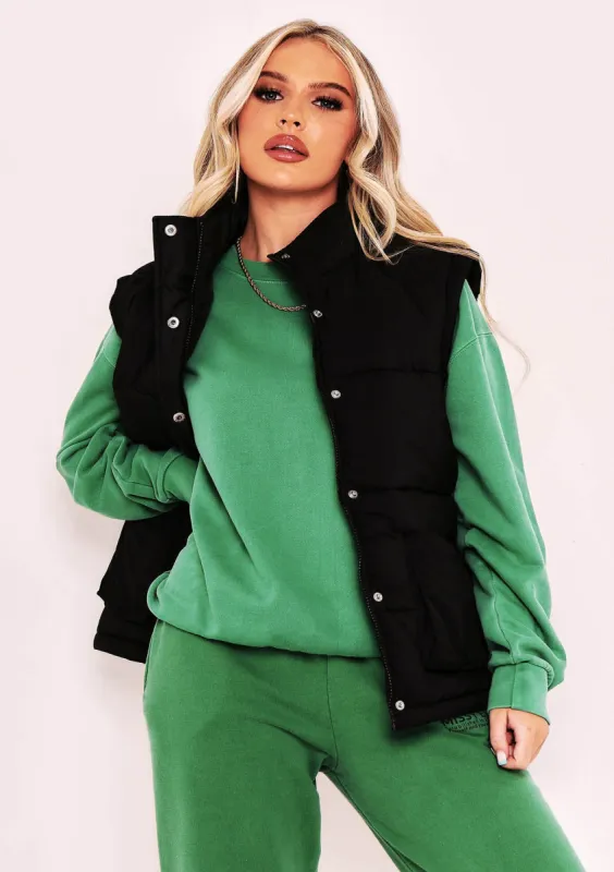 Mary Black Pocket Detail Sleeveless Padded Gilet sold by Missy Empire
