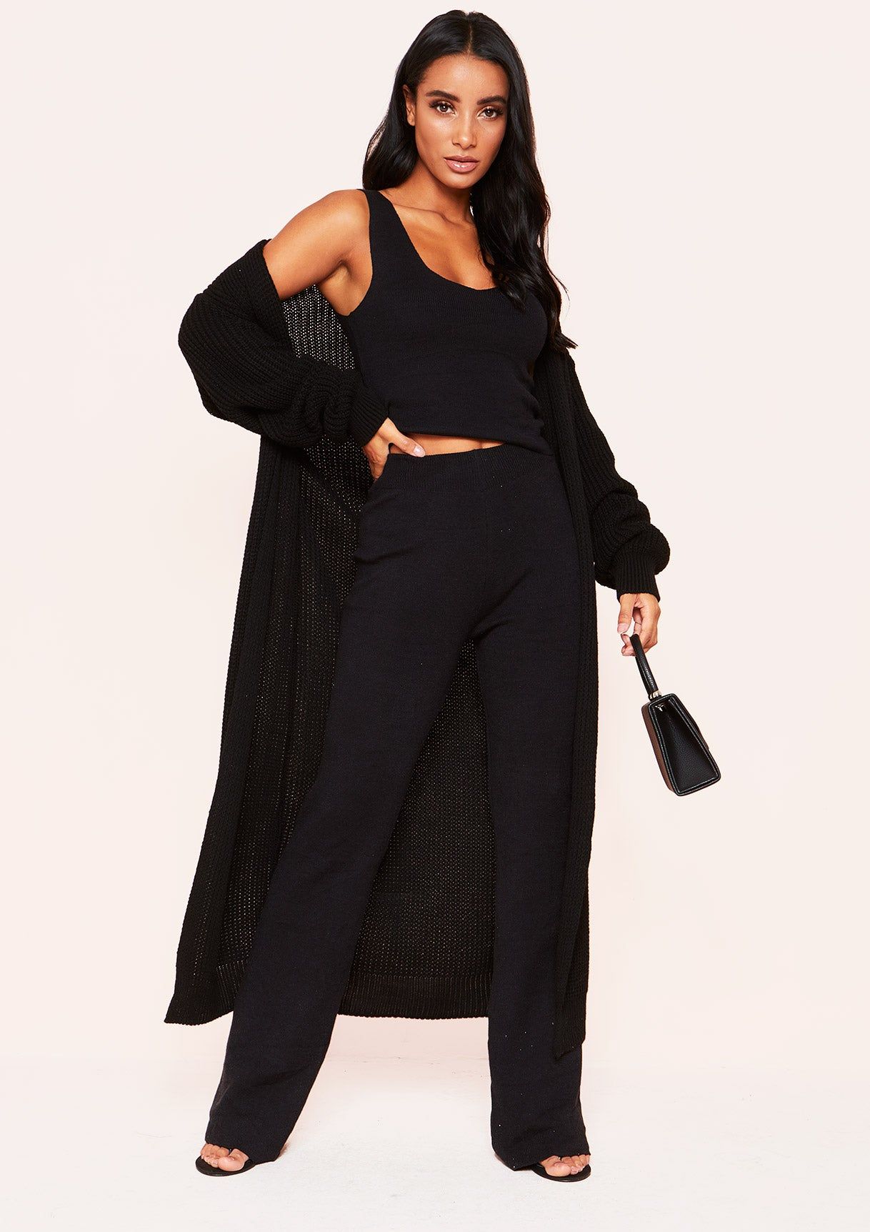 Tina Black Knit Cropped Co-ord Set sold by Missy Empire product image thumbnail 2