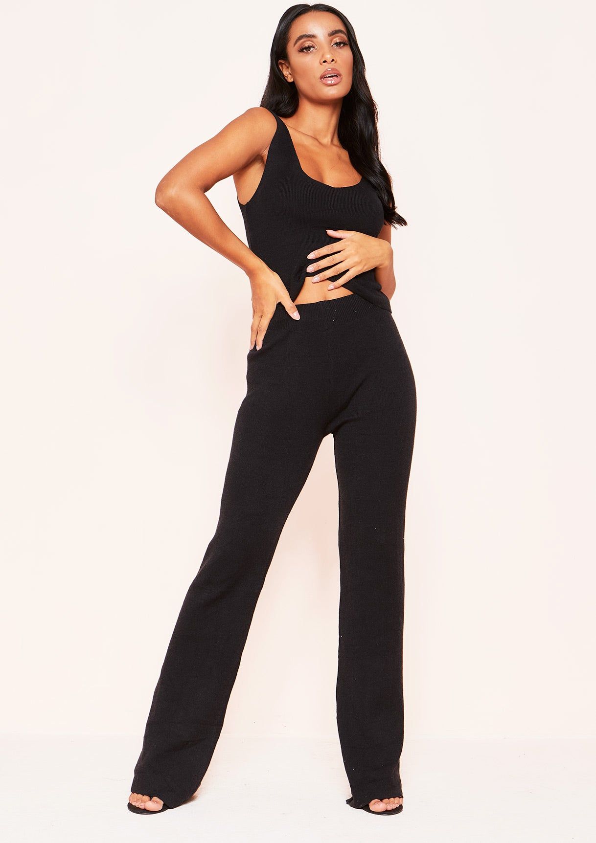 Tina Black Knit Cropped Co-ord Set sold by Missy Empire