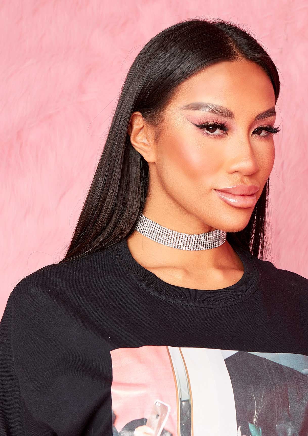 Kailyn Silver Diamante Thick Choker sold by Missy Empire