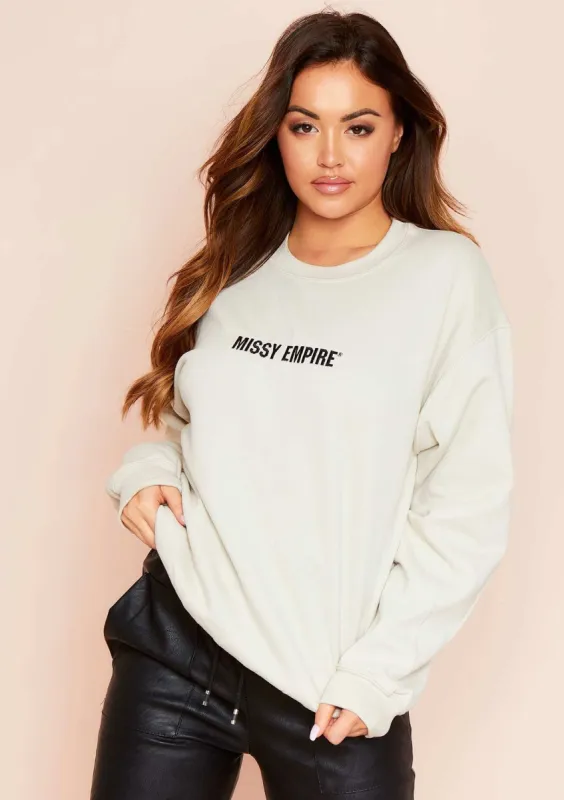 Hana Sand Missy Empire Slogan Oversized Sweatshirt sold by Missy Empire