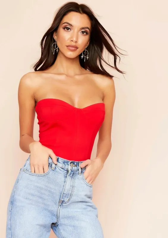 Halana Red Bandeau Corset Cupped Bodysuit made by Missy Empire