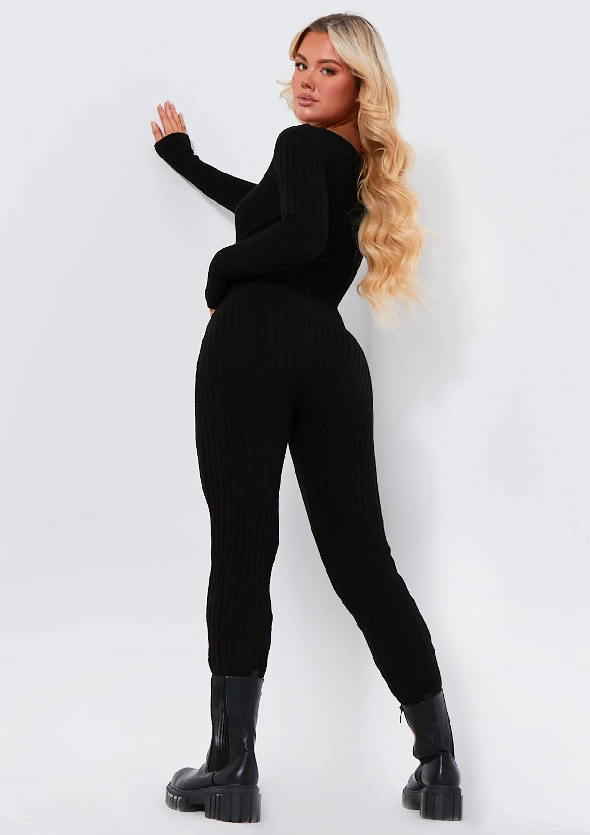 Jules Black Knitted Button Jumpsuit sold by Missy Empire product image thumbnail 3