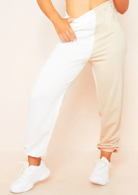 Cheryl White Beige Two Colour Splice Jogger made by Missy Empire