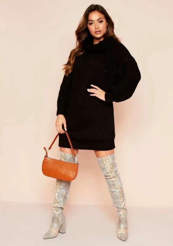 Soren Black Roll Neck Knit Jumper Dress sold by Missy Empire