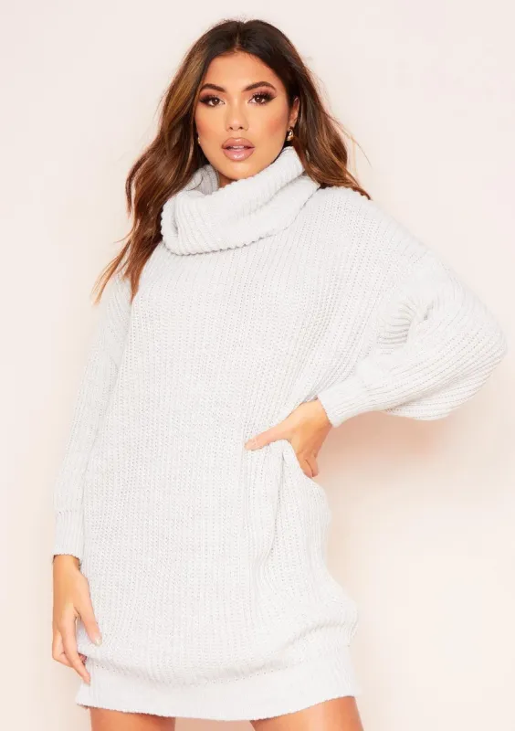 Soren Beige Roll Neck Knit Jumper Dress sold by Missy Empire