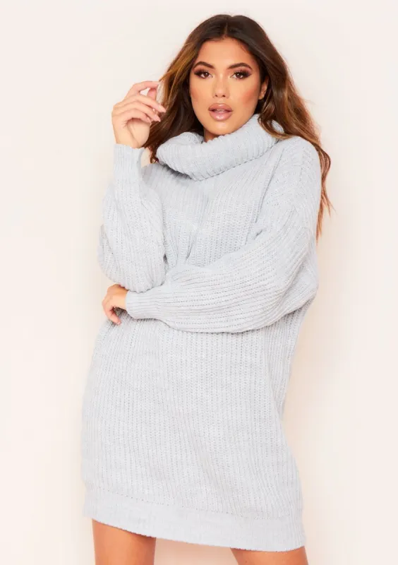 Soren Grey Roll Neck Knit Jumper Dress sold by Missy Empire
