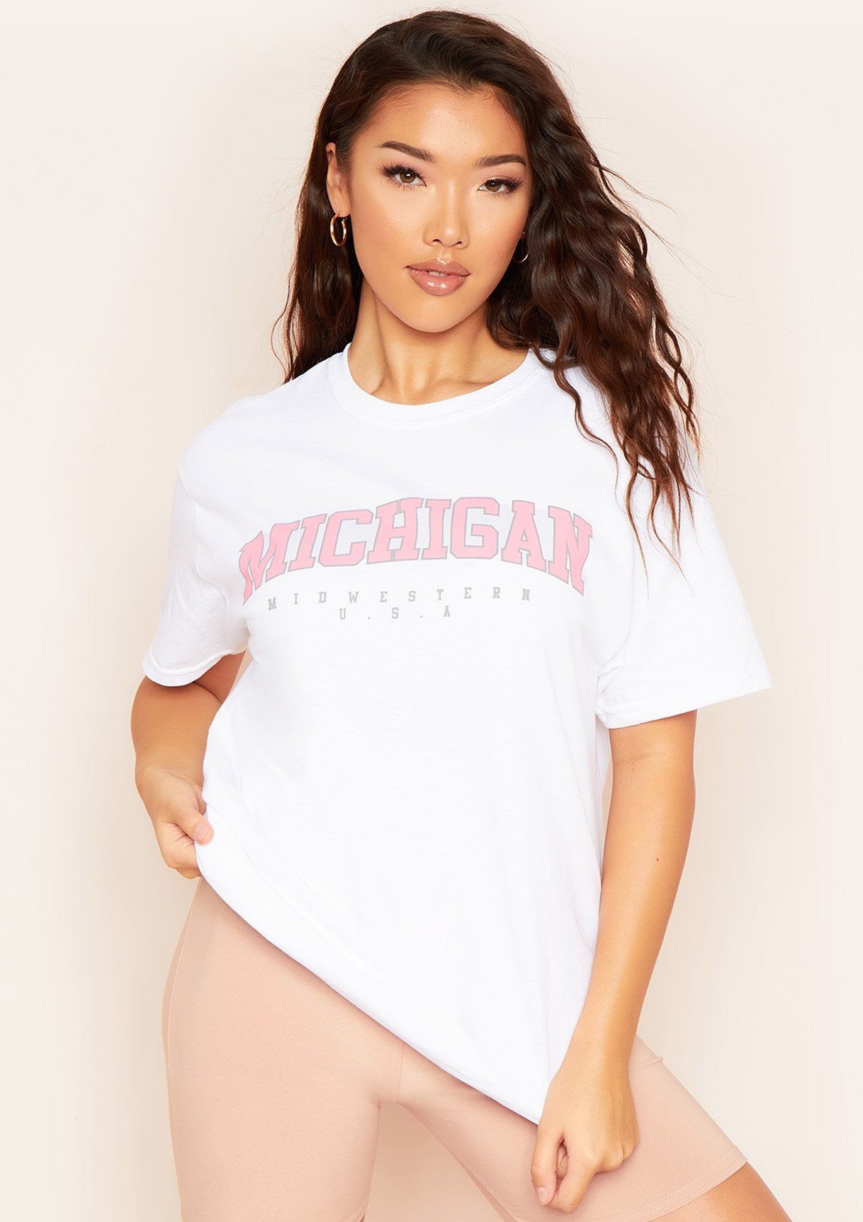 Ana White Michigan Slogan Oversized T-Shirt sold by Missy Empire